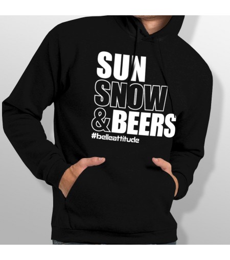 Sweat Capuche ski SUN SNOW AND BEERS homme